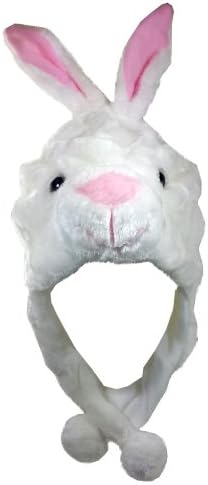 Critter Cap Plush Animal Hat with Ear Flaps That Button Under the Chin (WhiteRabbit)