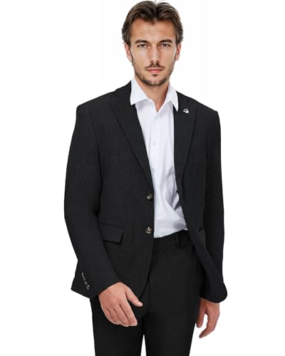 WEEN CHARM Men's Summer Seersucker Suit-2-Piece Blazer and Pants Set-Lightweight,Breathable,Casual,Cool and Comfortable3