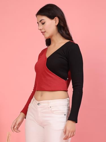 Image of Rigo Casual Wear V Neck Rib Knit Top for Women | Slim Fit Long Sleeves Western Tops for Women