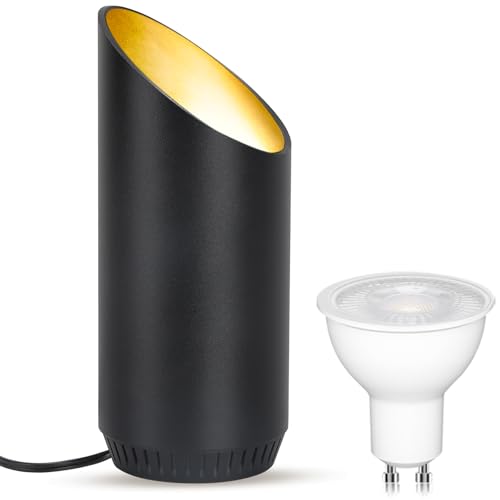 HUAEU LED Sol Spot – 6W Lampe de Sol pour Intérieur, Noir, 3000K Blanc Chaud, Avec Ampoule GU10 LED 500LM, Spot avec Interrupteur Pied