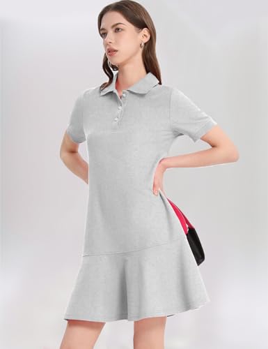 Image of Kissonic Women's Polo Dress Short Sleeve V Neck Ruffle Hem Casual Summer Golf Tennis Mini Shirt Dresses