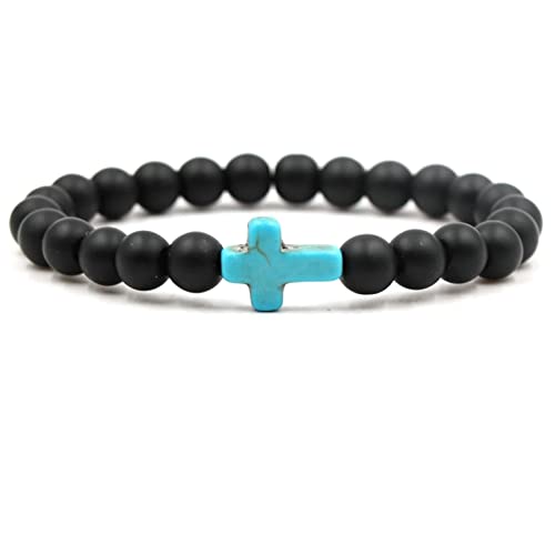 Bracelet de perles 8mm en pierre naturelle et croix pour le quotidien