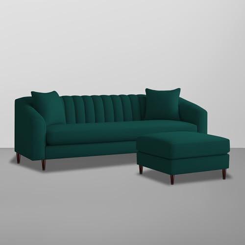 Image of Casaliving Doraldo 4 Seater L Shape Convertible Sofa Set for Living Room, 3 Seater & Ottoman Modular Sectional Couch for Small Space (Pine Colour) Fabric