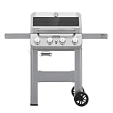 Monument Grills 4-Burner Liquid Propane Gas Grill, Silver Stainless Steel Grill Outdoor Patio Garden Barbecue Grill with Clearview® Lid and One Foldable Shelf, Mesa400MF