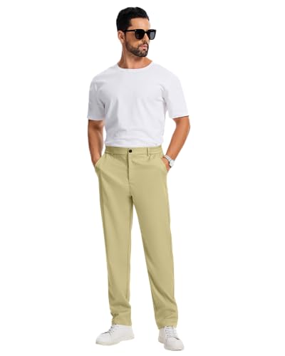 LVCBL Freizeithose Herren Regular Fit Stretch Softshellhose mit Elastische Taille Khaki XL