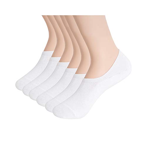 Again 1231 Light Non-Slip No Show Socks for Men and Women [6 Pairs, Medium, White]