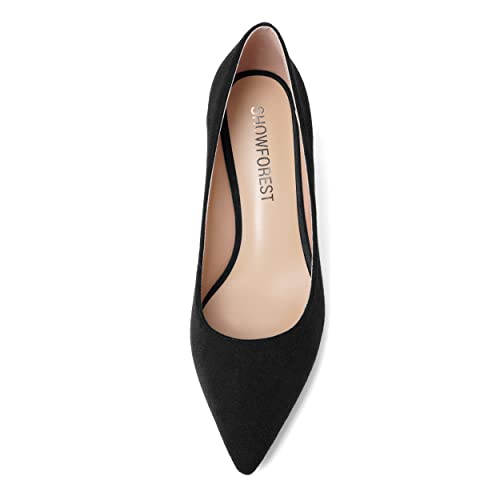 SHOWFOREST Womens Dress Pointed Toe Slip On Suede Wedding Stiletto Mid Heel Pumps Shoes 2.5 Inch3