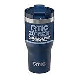 RTIC 20oz Essential Tumbler with Lid, Ceramic Lined, Insulated, Stainless Steel, Metal, Double Wall Vacuum-Insulation, Travel Cup for Iced Coffee, Tea, Hot and Cold Drink, Navy