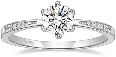 Mameloly 0.8CT 925 Sterling Silver Engagement Rings for Women Round Cut Solitaire Half Eternity Cubic Zirconia CZ Wedding Band Promise Rings for Her Size 8