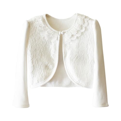 Image of Girl Lace Bolero Cardigan Shrug - Little Girl Long Sleeve Shrug Sweater with Pearls 2-11 Years