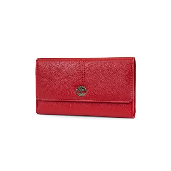 Timberland Women's Leather RFID Flap Wallet Clutch Organizer, Cherry (Pebble), One Size