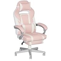 HOMCOM Gaming Chair with Footrest, PU Leather Computer Chair, Swivel Game Chair with 150° Reclining Back and Lumbar Support for Adults, Pink