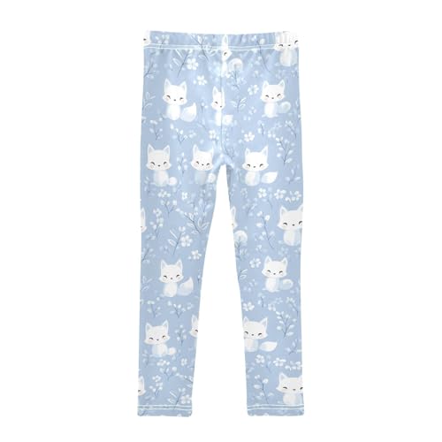 Fox White Blue Flower Girls Casual Leggings for Kids Printed Long Pant Bottoms Stretch and Soft2