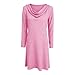Womens Cotton Linen Dress Cowl Neck Long Sleeve Solid Color Spring Fall Clothing Fashion Party Loose Mini Dresses S-2XL