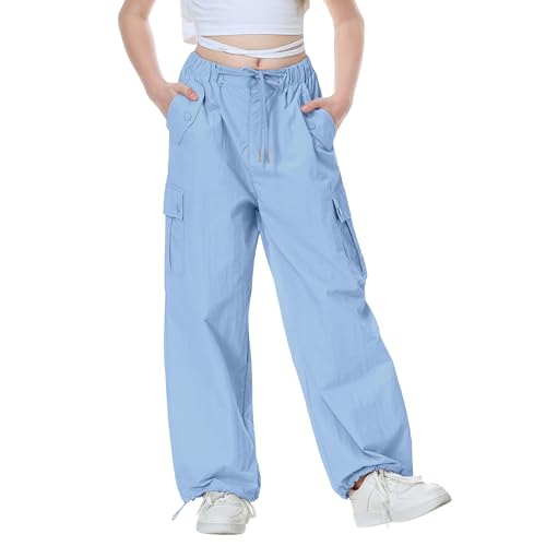 Image of Rolanko Parachute Pants for Girls Y2K Cargo Trousers with Pockets Harajuku Jogger Pants Kids 4-14 Years