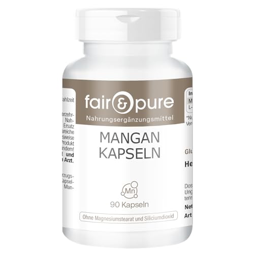 Fair & Pure® - Manganeso 4mg - Gluconato de Manganeso natural y vegano - Oligoelemento - Alta pureza - 90 Cápsulas
