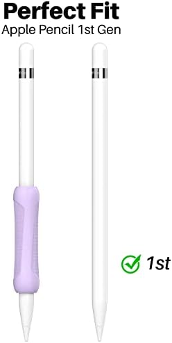 NIUTRENDZ Silicone Grip for Apple Pencil 1st Generation Accessories 3 Pack Ergonomic Design Sleeve Protective Case Cover Holder with Cable Adapter Tether (White, Purple, Pink)