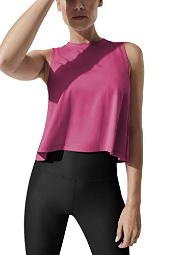 Bestisun Crop Workout Athletic Tops Flowy Sleeveless Gym Tops Yoga Exercise Shirts Fashion Cropped Tank Tops for Women Fuchsia M