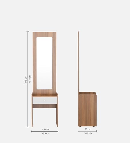 Image of NEUDOT Eliott Wooden Dressing Table with Mirror and Storage | Engineering Wood | Vanity Table with Mirror | Bedroom, Living Room | 1-Year Warranty, Brown