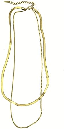 Amazon Brand HIKARO Stainless Steel Double Chain Necklace with14K Gold Plating Individual Interlocking Clavicle Necklaces for Women Girl Gifts Valentines/Birthday/Anniversary/Mothers Day