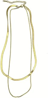Amazon Brand HIKARO Stainless Steel Double Chain Necklace with14K Gold Plating Individual Interlocking Clavicle Necklaces for Women Girl Gifts Valentines/Birthday/Anniversary/Mothers Day