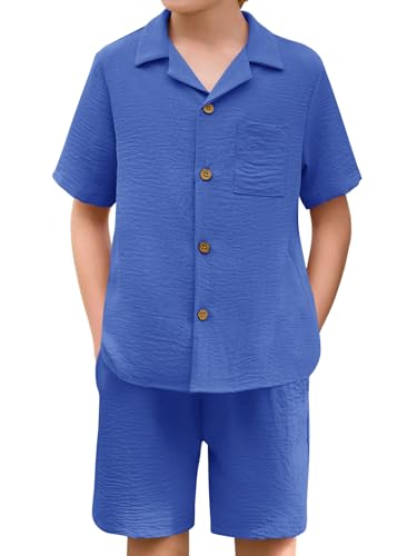 Conjunto de verano para niños de 2 piezas camisas manga corta pantalones cortos de botones