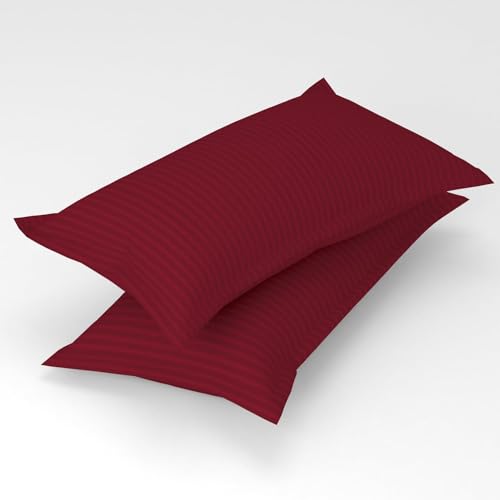 Image of Blue Strip Polycotton Bedsheet, Double 90x100 (Maroon) | Hotel Quality | Soft, Breathable & Colourfast | Wrinkle Resistant | Machine Washable | Pillow Covers Included