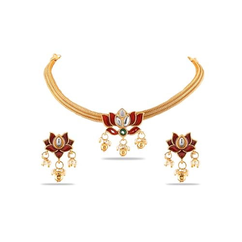 Image of Rubans Necklace Set Gold Plated Traditional Stylish Jewellery Gift for Women & Girls