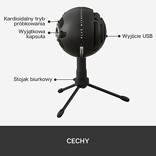 Blue Snowball Mikrofon USB do PC, Maca, Gamingu, Nagrywania, Streamingu, Podcasów, Kardioidalny, Dookólny Mikrofon Pojemnościowy, Stylowy Design Retro - Czarny