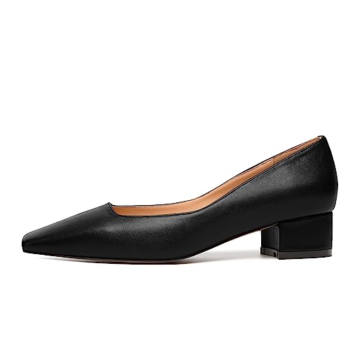 JUSTDANNI Women's 1.5 Inch Dress Square Toe Matte Block Low Heel Slip On Wedding Stylish Black Pumps Shoes Size 10 - Zapatos de Mujer de Vestir Tacon Bajo2