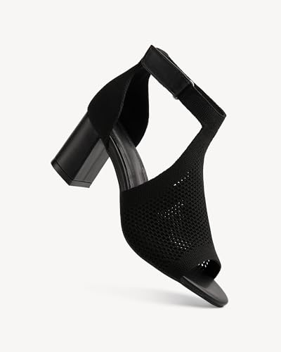 Women's Knit Ankle Strap Sandals - Open Toe Block Heel Pumps, Breathable Comfortable Summer Heels for Casual Outings2