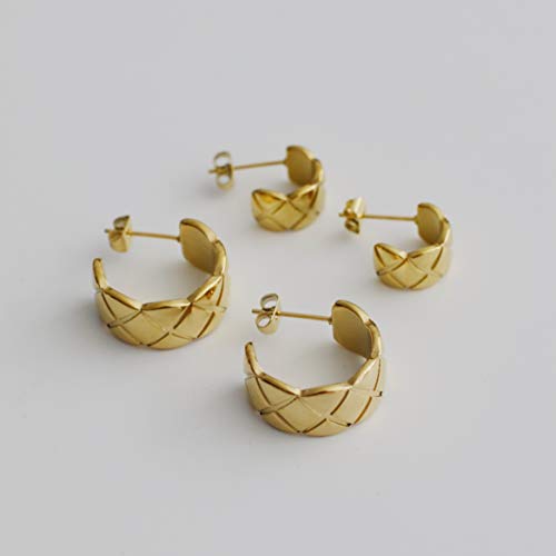 18K Gold Plated Crush Hoop Earrings, Gold Hoops, Women Jewelry, Minimalist Classy Quilted Vintage Huggie Hoops, Women Gift2