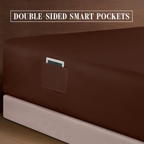 Image of Elegant Comfort Luxury 1500 Premium Hotel Quality Microfiber 4-Piece Sheet Set - Soft, All Around Elastic 18-24 Inches Deep Fitted Sheet - Extra Deep Pocket Sheets, California King, Chocolate Brown