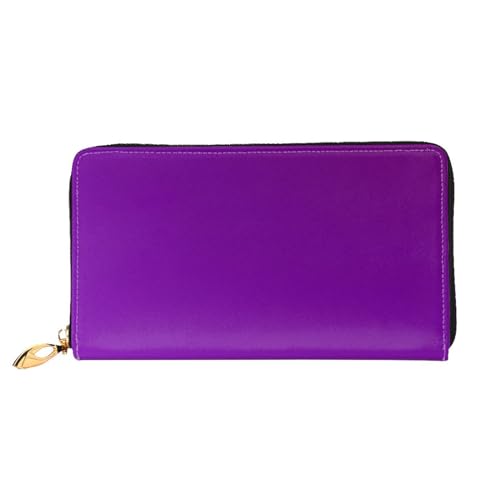 Leather Women Wallets, Long Credit Card Holder, Solid color dark purple Print Billfold Clutch & Travel Purse Large Capacity