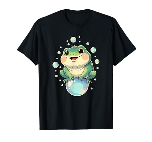Feliz Burbuja Rana Kawaii Dibujos Animados Amigo Anfibio Camiseta