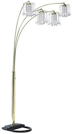 SH Lighting 84" Arc Tree Floor Lamp - Featrue 4 Bell Hanging Faux Crystal Ornaments Shades with U Shape Base - Great for Living Rooms, Bedrooms, or Arching Over Couches (Gold)