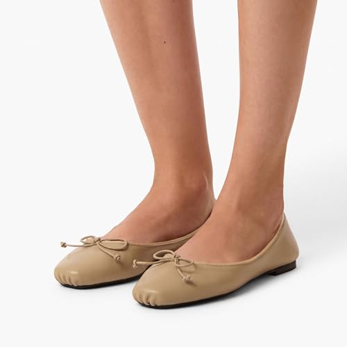 Square Toe Ballet Flats for Women - Vintage Style with Bow and Ruched Toe, Pull - On, Comfortable for Office and Dress Events2