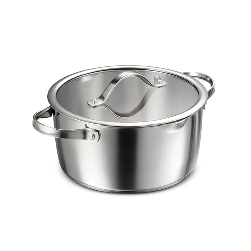 Image of Tramontina Tempo Tri-Ply Base Stainless Steel 5-Quart Dutch Oven Pot with Glass Lid, Induction-Ready, Oven-Safe, Dishwasher-Safe