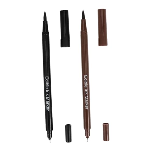 CIYODO 2 Piezas Rotuladores Comestibles de Doble Punta para Decoración de Tartas y Galletas Tinta Rápida y Resistente para Fondant y Superficies Secas de Negro y Marrón