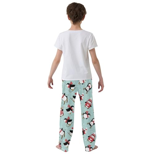 ZZXXB Winter Penguin Skating Snow Boys Long Pants Soft Trousers Elastic Waist Kids Lounge Bottoms with Pockets S-XL3