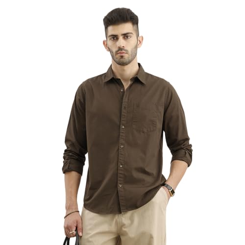 Image of WROGN Men's Cotton Shirt | Regular Fit | Solid Olive Full Sleeve Casual Shirt
