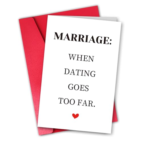 Otcliff Funny Wedding Card, Marriage When Dating Goes Too Far, Humorous Anniversary Card for Husband Wife, Blank Inside Greeting Card with Red Envelope, Novelty Engagement Gift for Couples