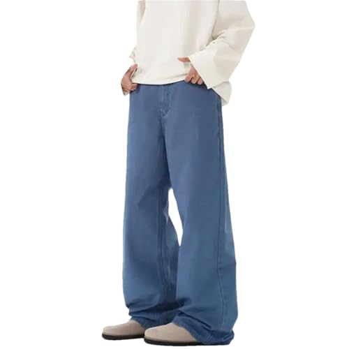 Men's American Denim Wear Simple Wide Leg Trousers Bottoms Loose Fit Washed Jeans