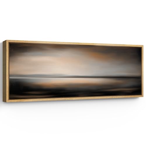 SIGNFORD Large Framed Canvas Print Wall Art Sunset Horizon Abstract Warm Modern Seascape Illustrations Modern Art Calm Warm for Living Room, Bedroom, Office - 60"x20"
