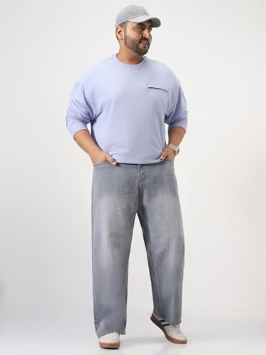 Image of Urbano Plus Men's Loose Baggy Fit Washed Denim Jeans Non-Stretchable