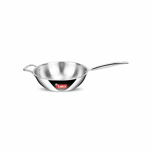 Image of Camro Triply Artisian Wok Pan 28 Cm, 5 Liters | Heavy-Duty Kadai for Noodles, Fried Rice Perfect Grip Traditional Chinese Cooking | Dishwasher Safe | 6 Years Warranty