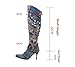 Lorie & Knight Women's Blue Denim Knee High Boots Rivet Punk Stiletto Heel Pointed Toe Boots