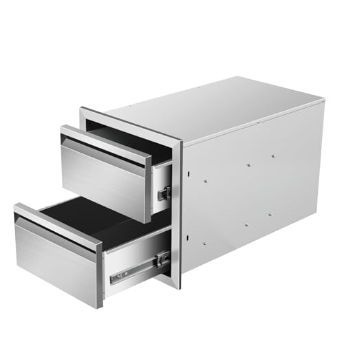 Outdoor Kitchen Drawers 14" W x 15" H x 23" D Double BBQ Drawers Stainless Steel Built-in Drawer for Outdoor Kitchen Island, Patio Grill Station