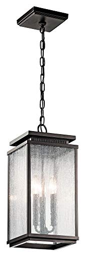 Image of Kichler Manningham 3-Light Outdoor Pendant Light Fixture with Clear Seeded Glass in Olde Bronze, Hanging Ceiling Light for Porch, Patio, or Entryway (8.5 inch x 19 inch), 49387OZ