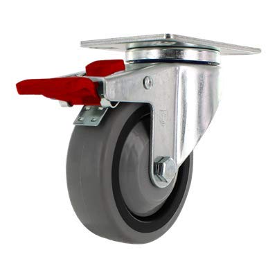 CasterHQ - 4 X 1.25 | TPR A70 Crown Tread Wheel | Total Locking Swivel Caster | 250 LBS Capacity